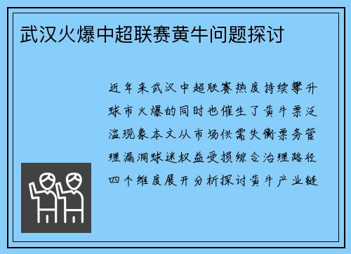 武汉火爆中超联赛黄牛问题探讨